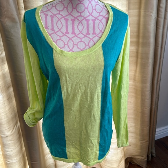 Horny toad, size large, long sleeve color block sweater size large 55% linen - Picture 1 of 5